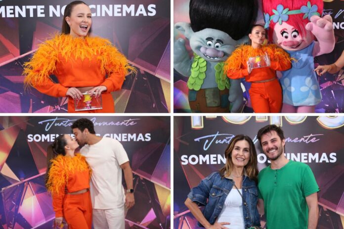 larissa manoela, andré luiz frambach, fátima bernardes e hugo bonemer na pré-estreia de trolls 3